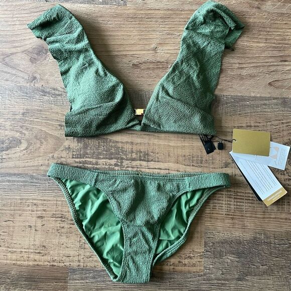 NWT ViX Firenze Liz Ruffle Top and Fany Classic Bottoms SET in Army Green L - Picture 2 of 12